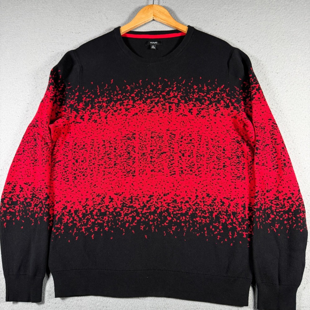 Alfani Mens XL Black Red Pixelated‎ Gradient Crew Neck 100% Cotton Sweater HO19